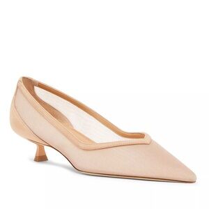 Stuart Weitzman nude Eva mesh kitten heel pumps in ginger